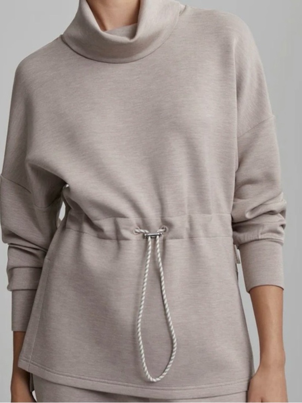 Varley Freya DoubleSoft Cinch Waist Sweatshirt M Taupe Athleisure